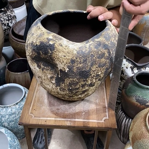 紫砂花盆口20高度27黑姹