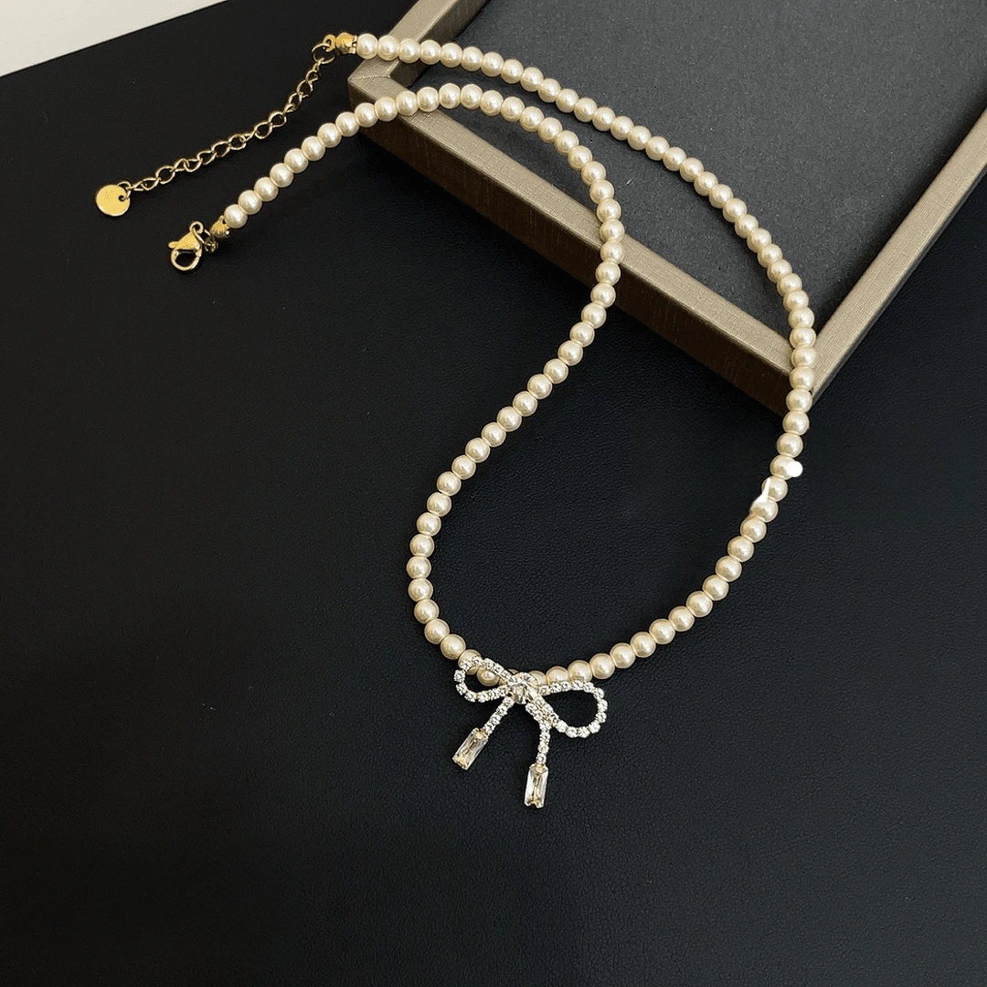 （优雅蝴蝶结小米珠）4mm项链精致简约法式