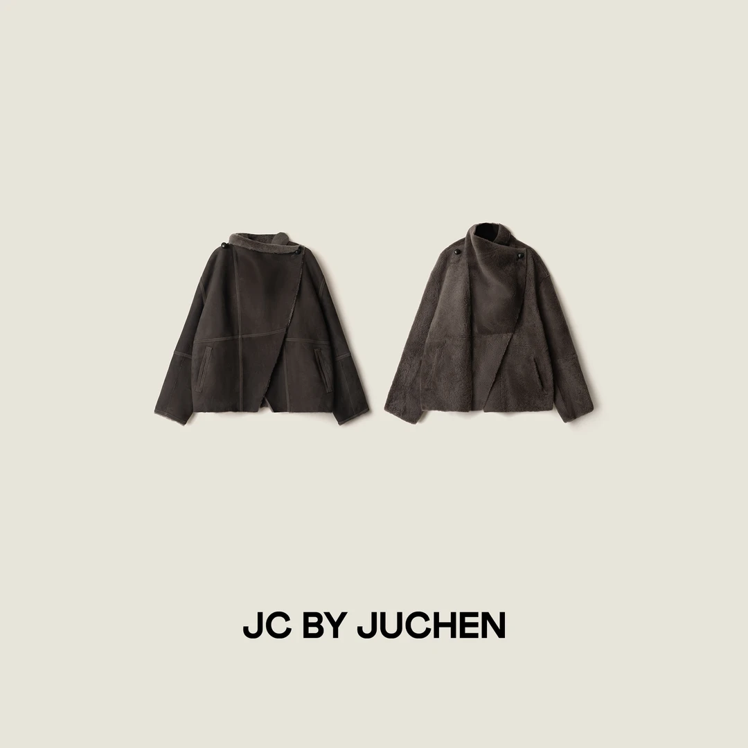 黑标线“冬夜独舞”雕塑斜切美利奴双面皮毛一体外套FW116100-896