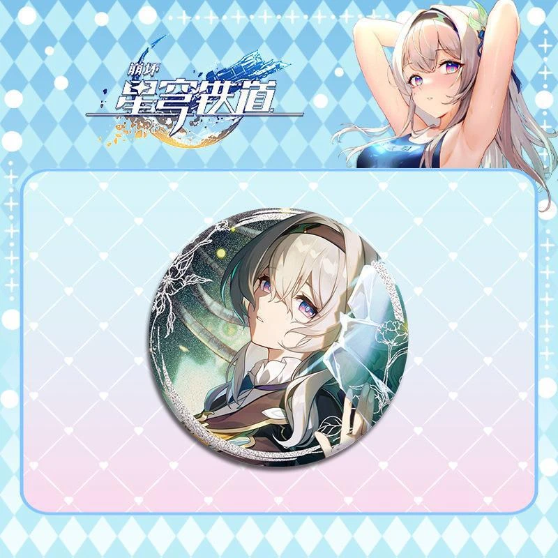 崩坏星穹铁道流萤双闪徽章58mm75mm马口铁材质流萤吧唧徽章