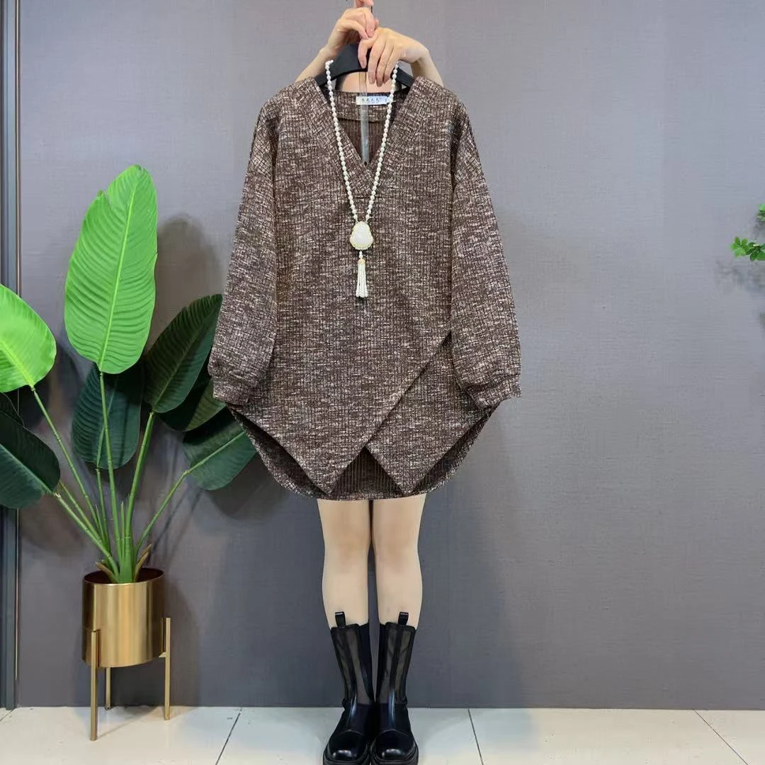 香港欧货春季新款大码女装胖MM显瘦慵懒风长袖中长款针织潮流上衣