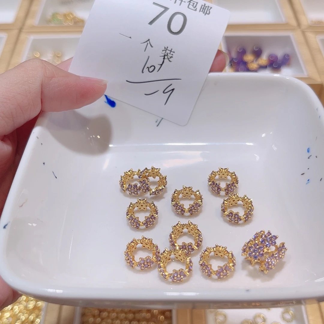 水晶珠宝半成品银S925镀金镶嵌70 。
