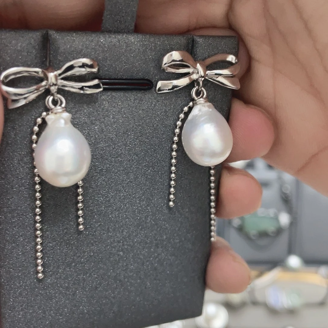 银S925镶嵌耳饰海水珍珠