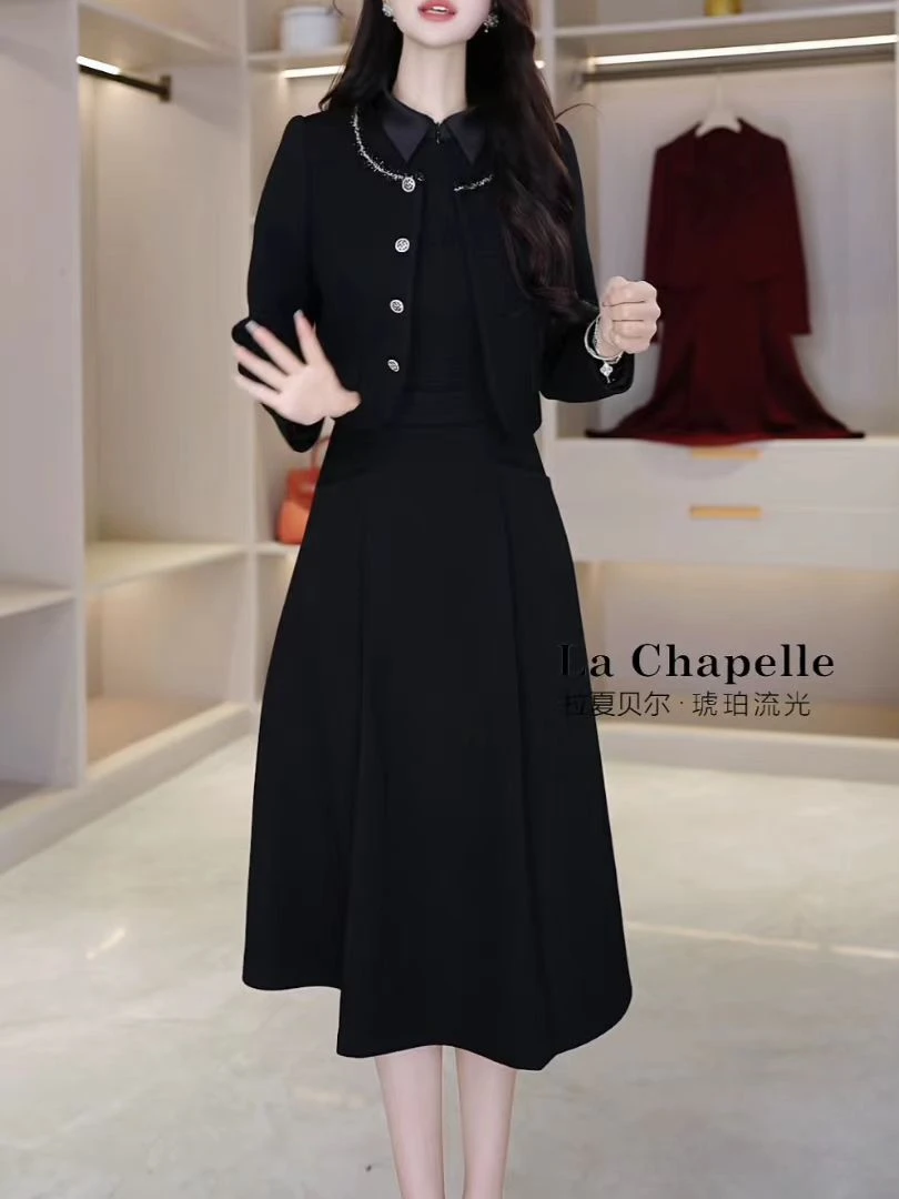 赫本风常规法式半身裙中长裙A字裙小香风名媛自然腰