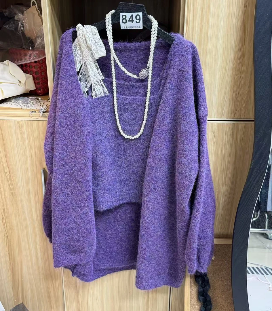 【LESHOW】小如福利紫色毛衣两件套