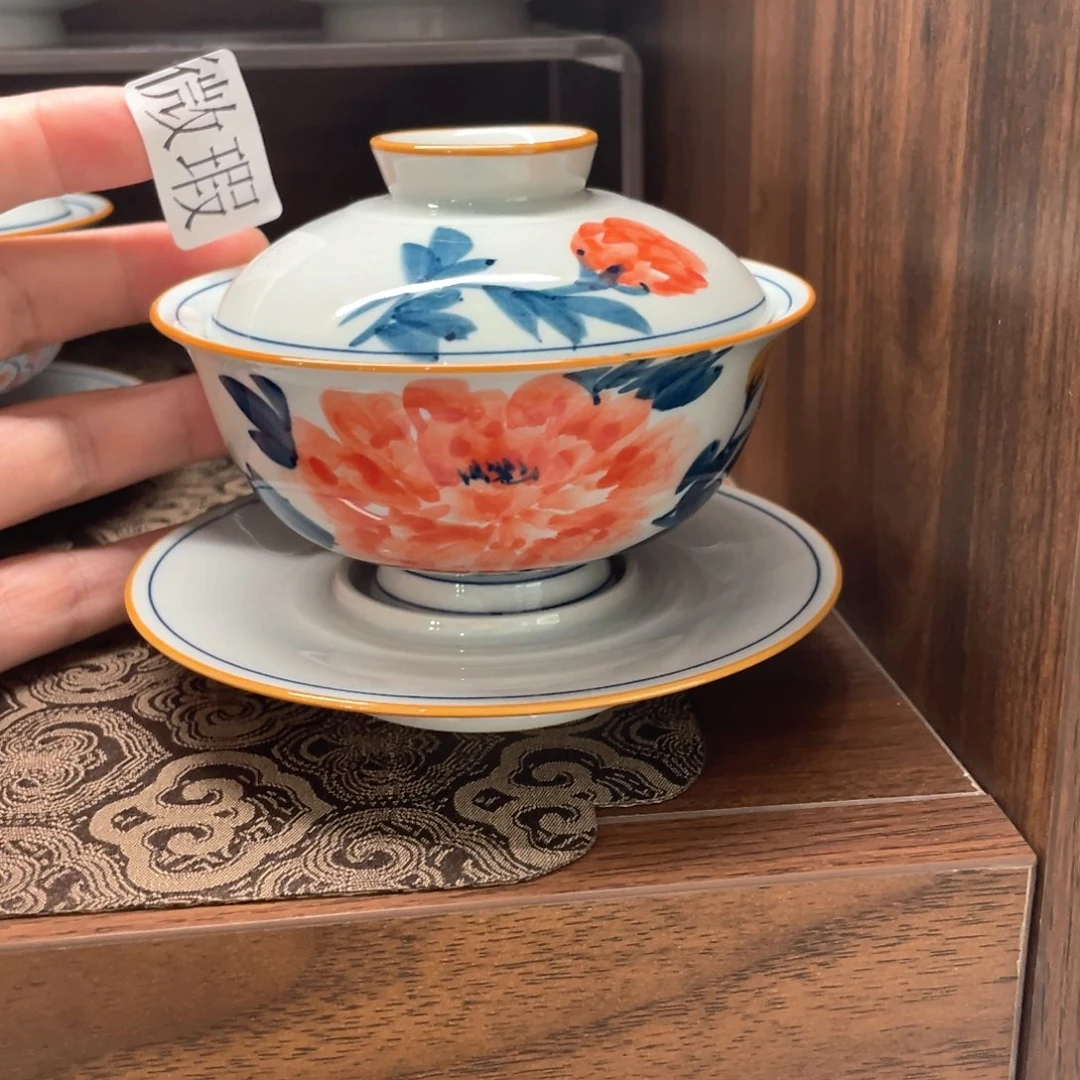 釉下手绘茶具微瑕
