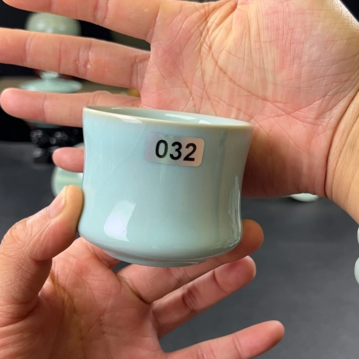 瓷片天青釉束腰杯032号微瑕捡漏