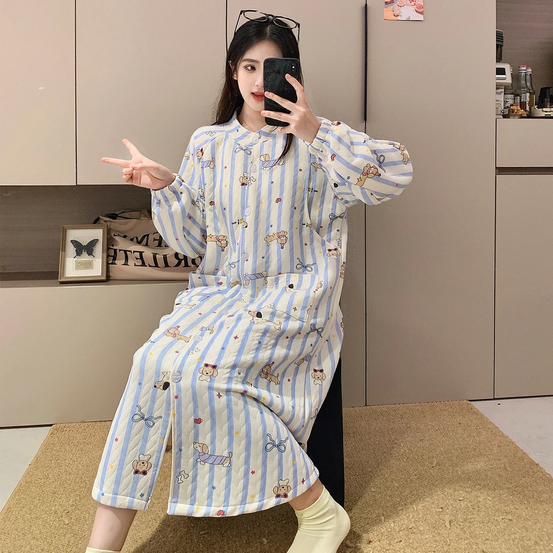 待产月子裙孕妇哺乳睡裙空气棉带胸垫产妇入院秋冬进产房穿的衣服