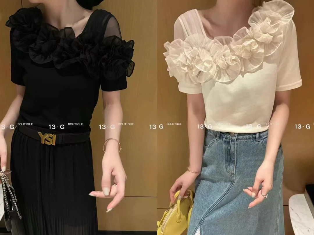 夏装新款 欧货玫瑰花小女人T恤