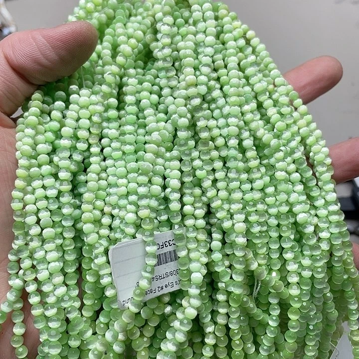 玛瑙/玉髓珠宝半成品合金3条4mm切面猫眼石