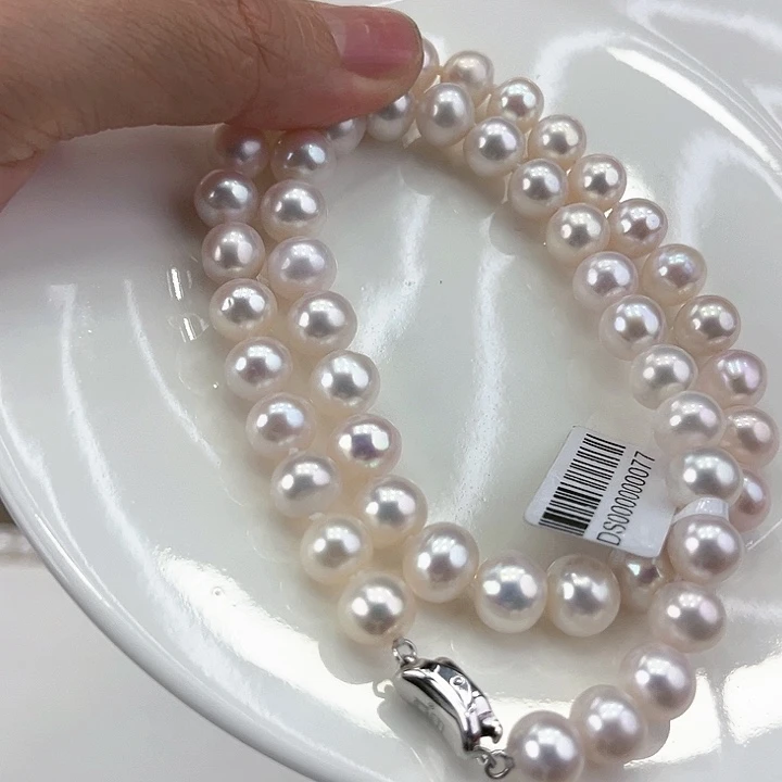 淡水珍珠颈饰银S925镶嵌卡8.9极光白透粉