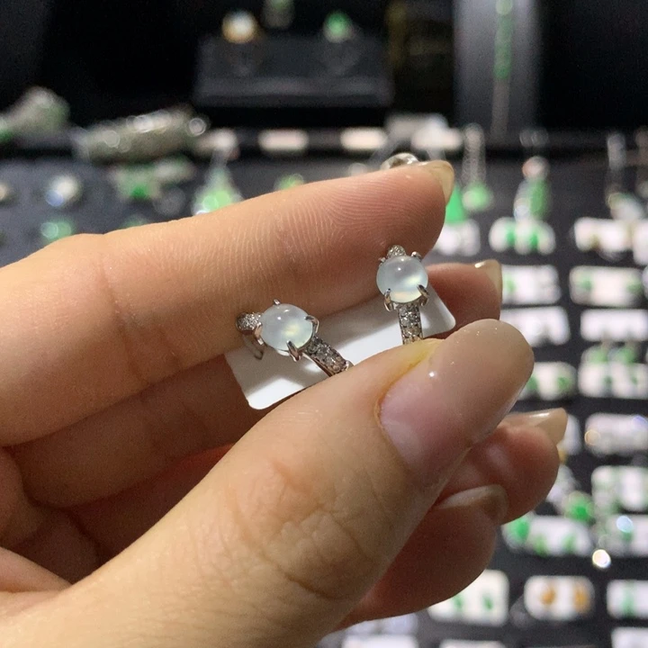 银S925镶嵌翡翠耳饰