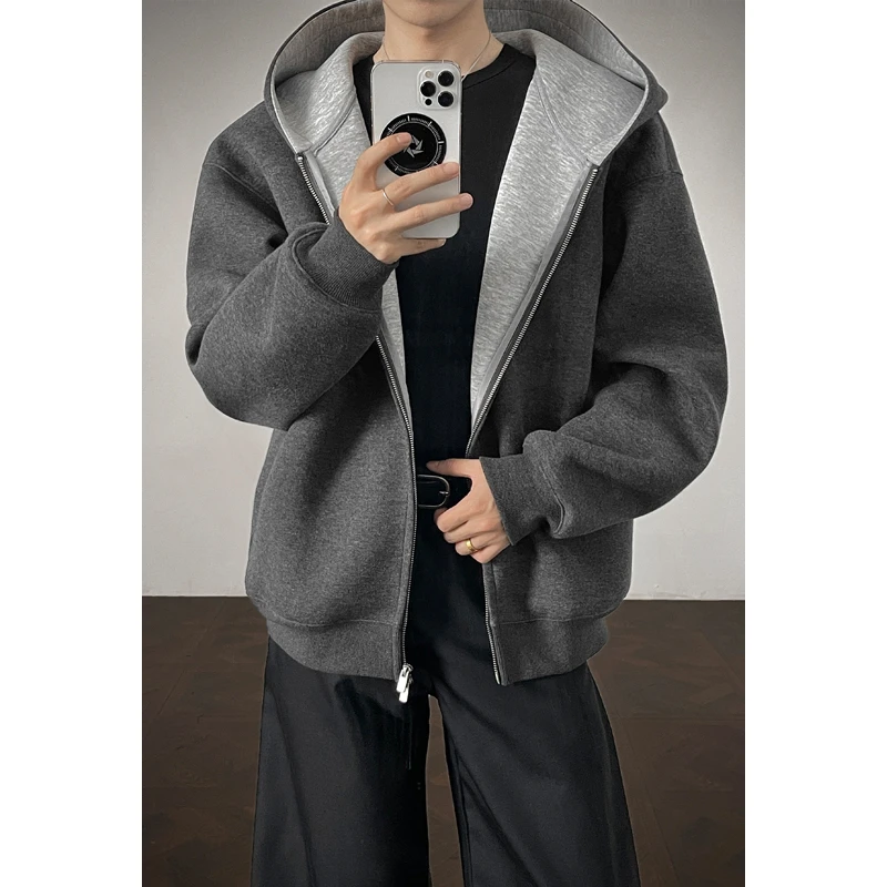 青少年重磅拼色开衫卫衣男学生连帽宽松休闲外套百搭运动情侣长袖