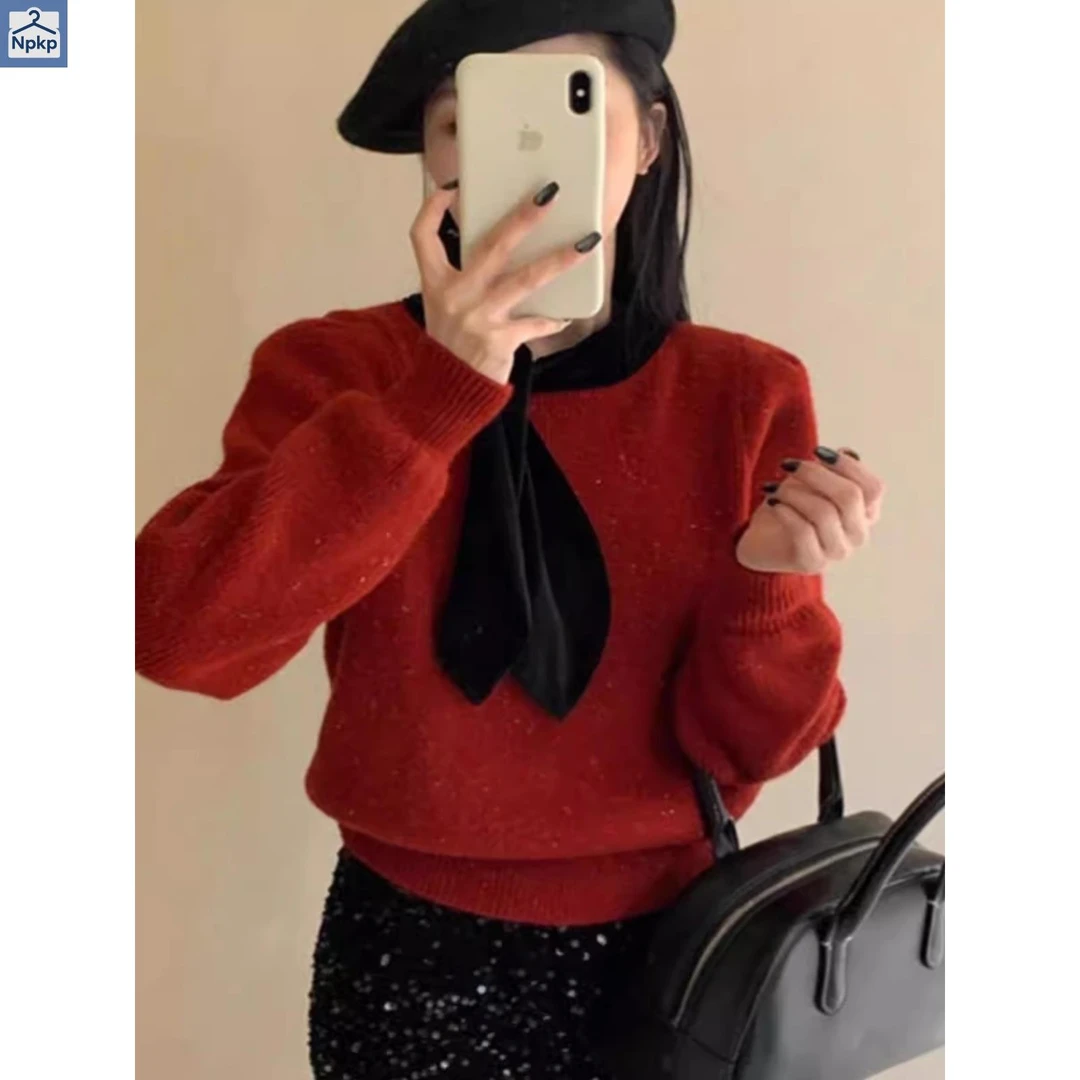 韩式蝴蝶结女红小毛衣2025春季新热款式百搭减龄上衣新潮