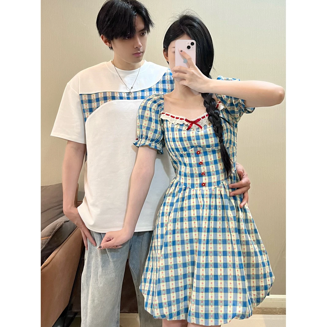 2025夏季新款韩版宽松休闲百搭连衣裙女收腰显瘦a字短裙潮男上衣