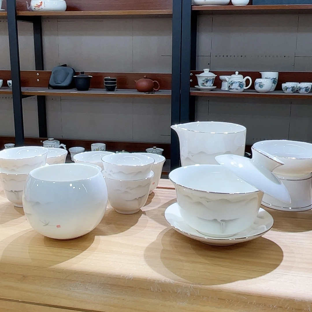 高端羊脂玉茶具套装