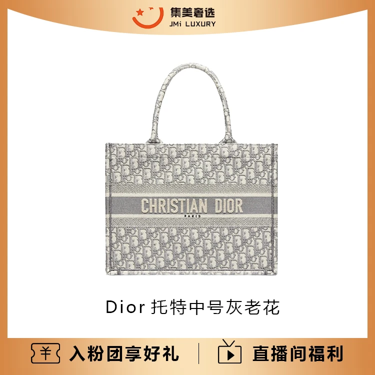95新 DIOR/迪奥 Dior托特中号灰老花时尚包/97新/AM4249