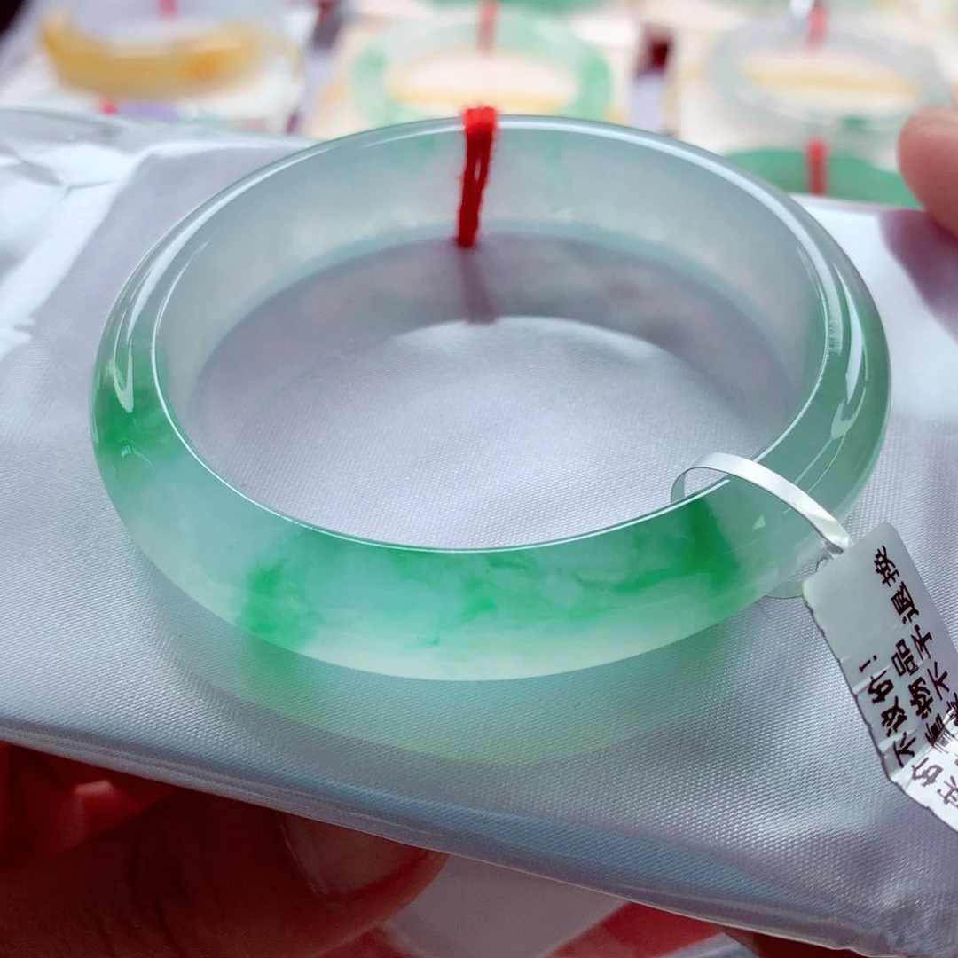 未镶嵌手镯（贵妃镯）翡翠师妹55贵妃精品冰飘阳绿花（7号）