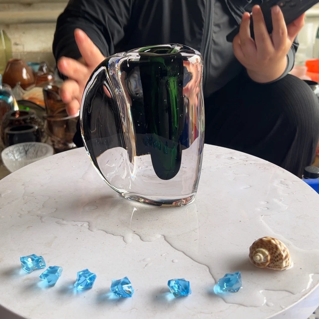 绿色高度21琉璃花器摆件微瑕