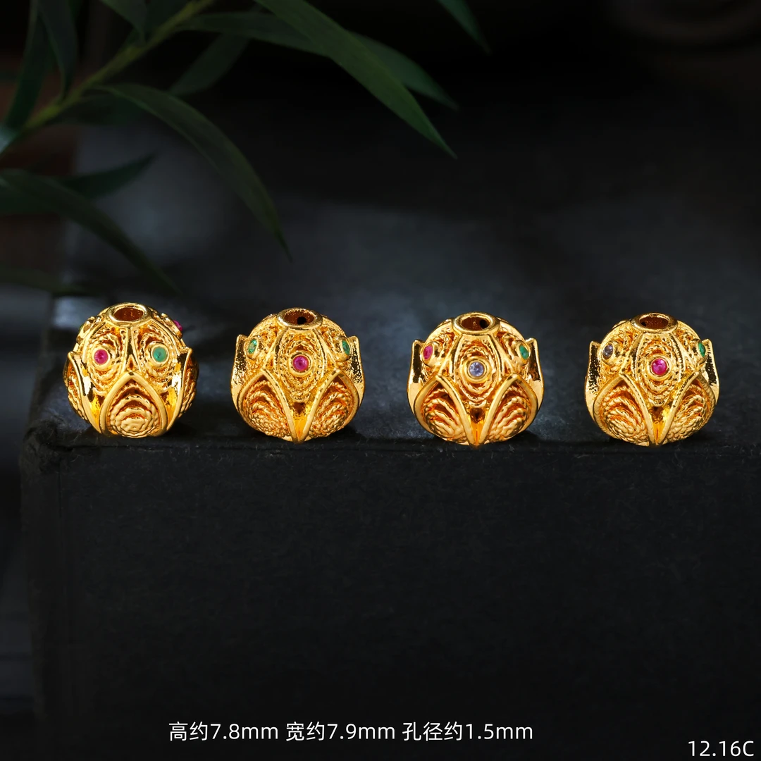 【金豆】18K金豪镶立体莲花花苞隔珠好事莲莲弟子珠手串项链配饰C