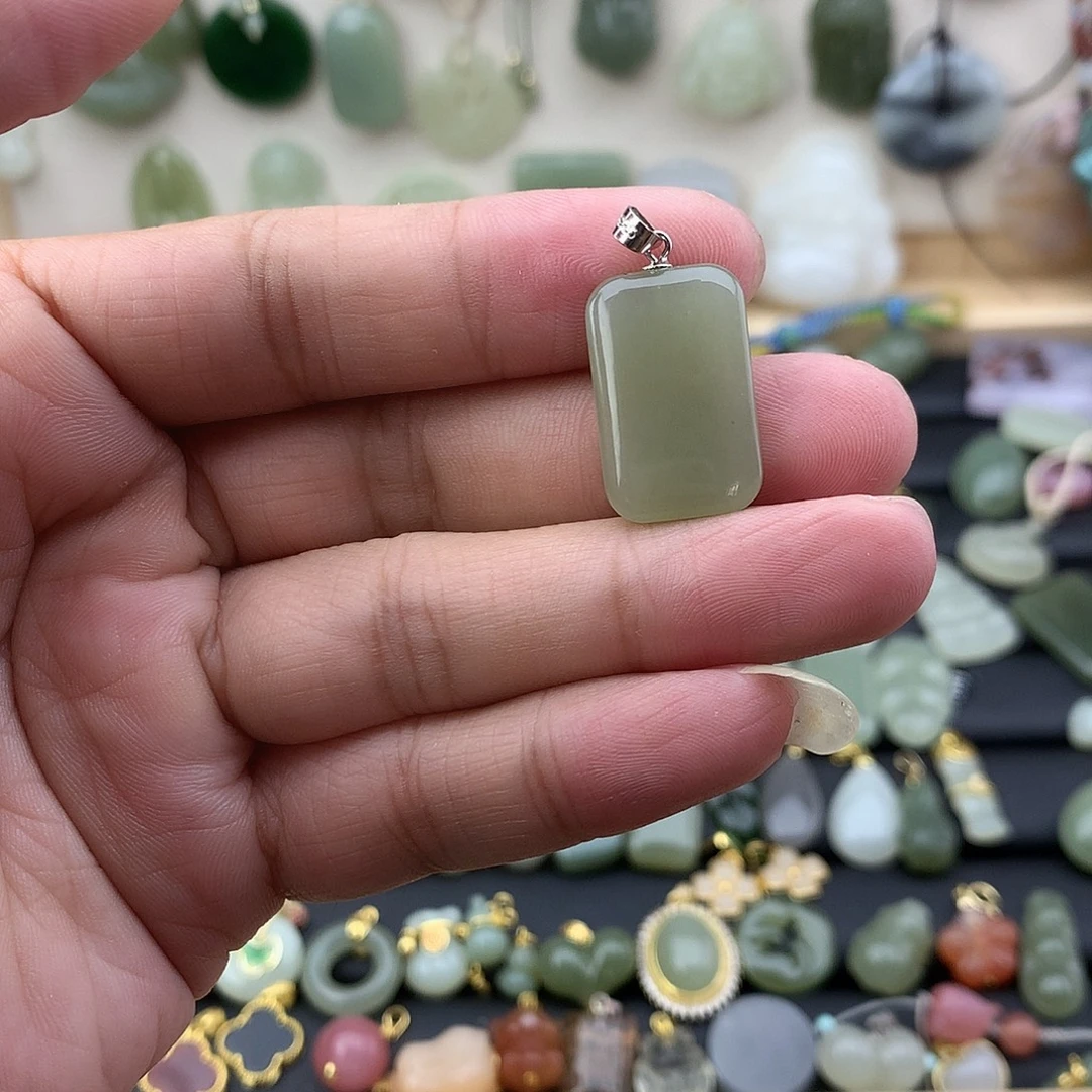 和田玉银S925镶嵌吊坠(不含链)