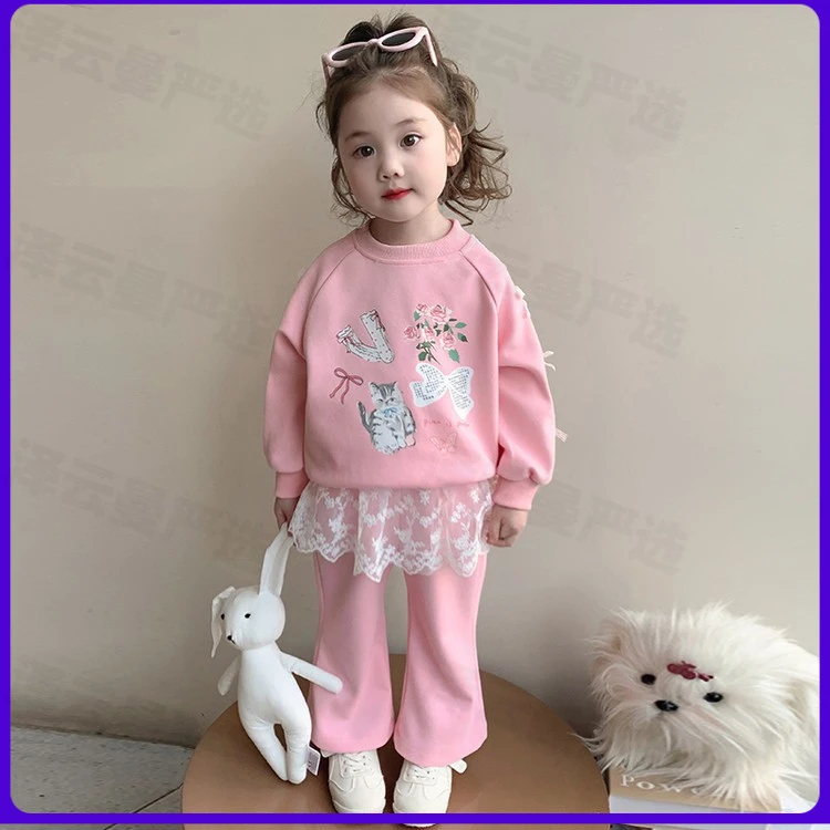 洋气童装新款时髦拼接网纱春季阔腿裤套装2025春儿童开学韩系穿