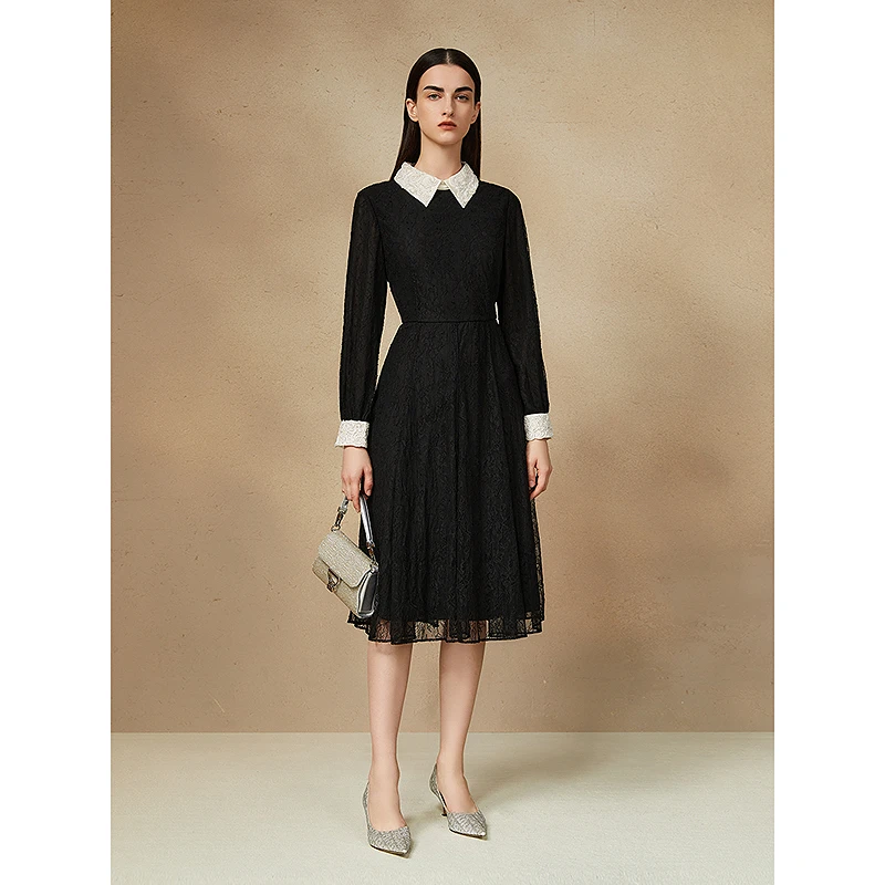 Song of Song/歌中歌收腰裙子蕾丝显瘦气质长袖连衣裙5C65105690