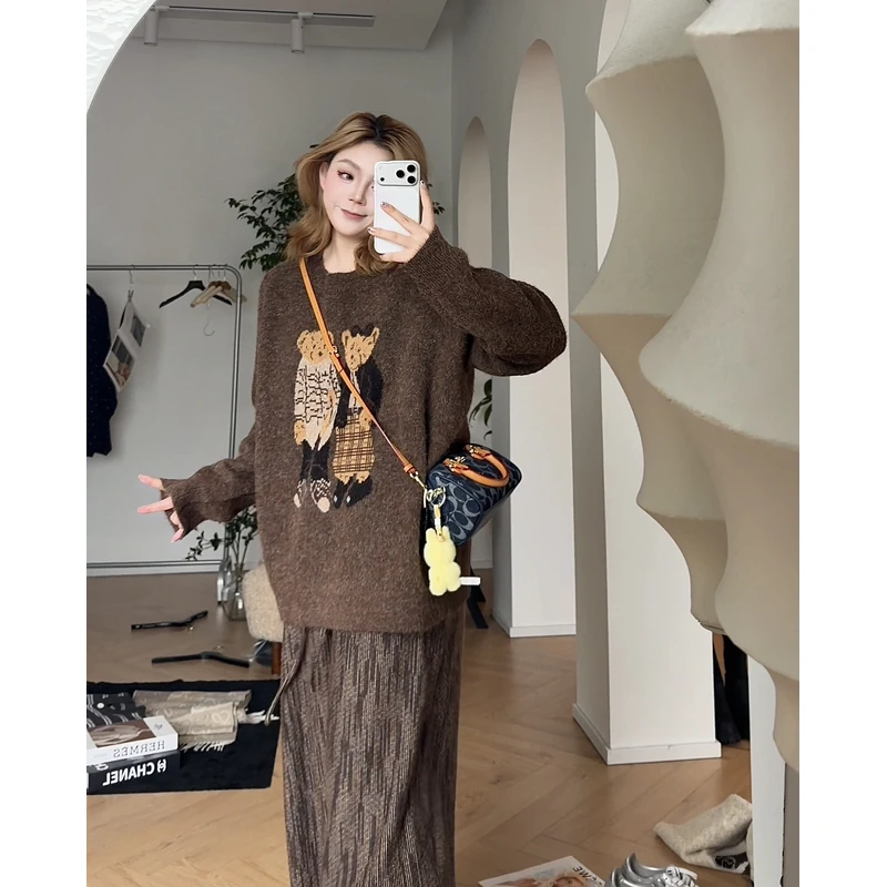 【瘦瘦】安东尼蛋糕-大码秋冬圆领羊毛慵懒氛围百搭套头毛衣F0051