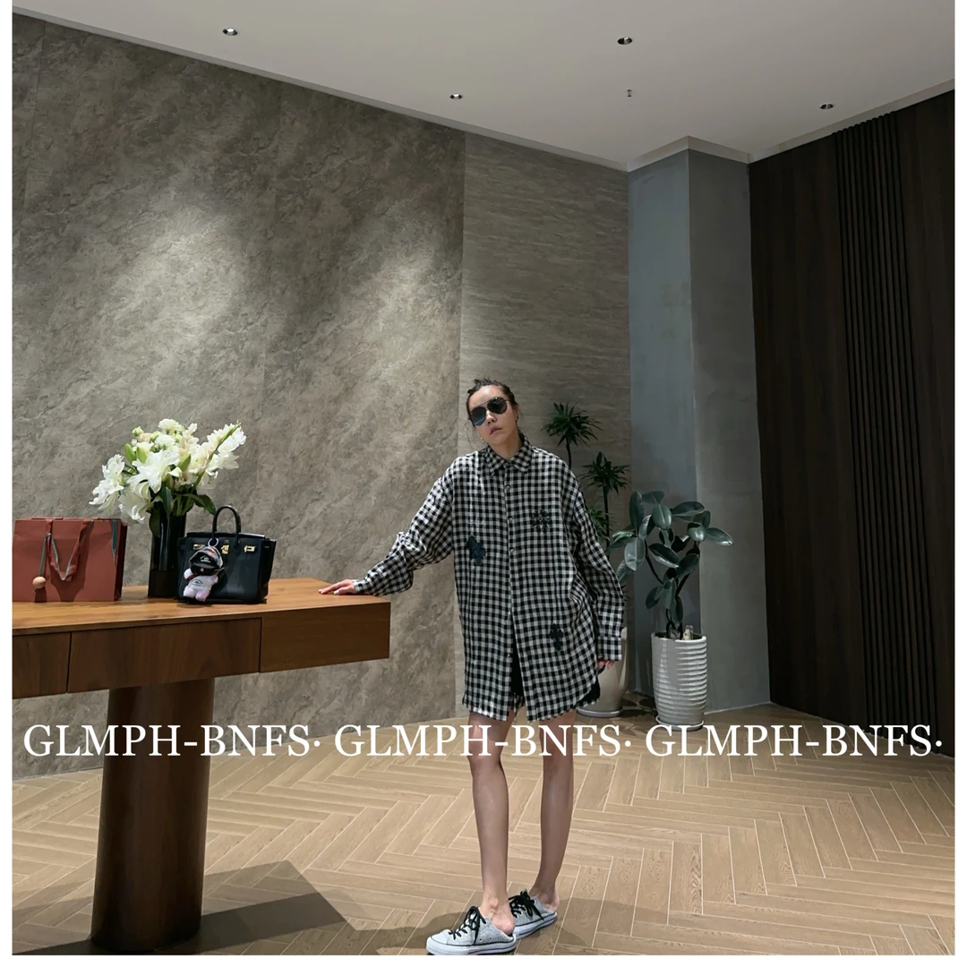 GLMPH-BNFS【解锁格子】100亚麻衬衫宽松衬衣休闲格子衬衫-942