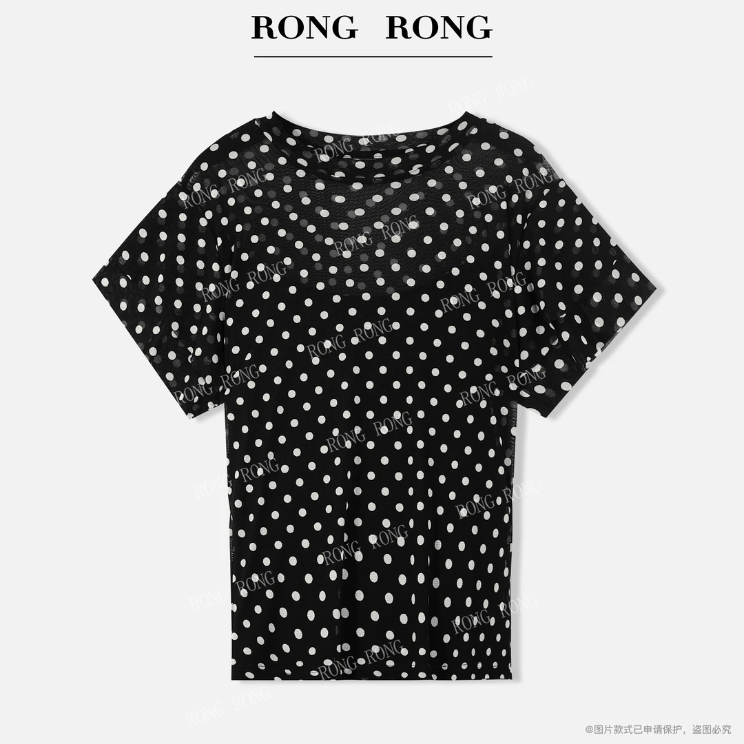 溶溶【星律波点】RONGRONG 经典波点双层飞飞袖网纱上衣C-A208333