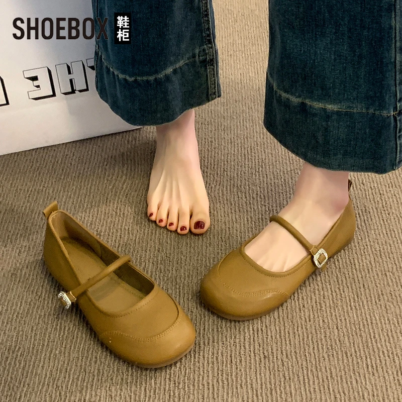 SHOEBOX鞋柜软底单鞋女2025夏新款法式玛丽珍芭蕾浅口平底鞋