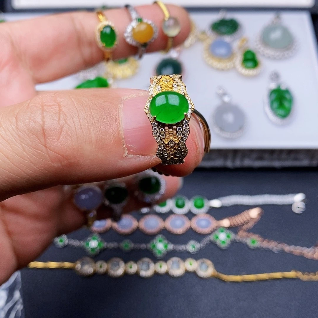 翡翠戒指银S925镶嵌戒指