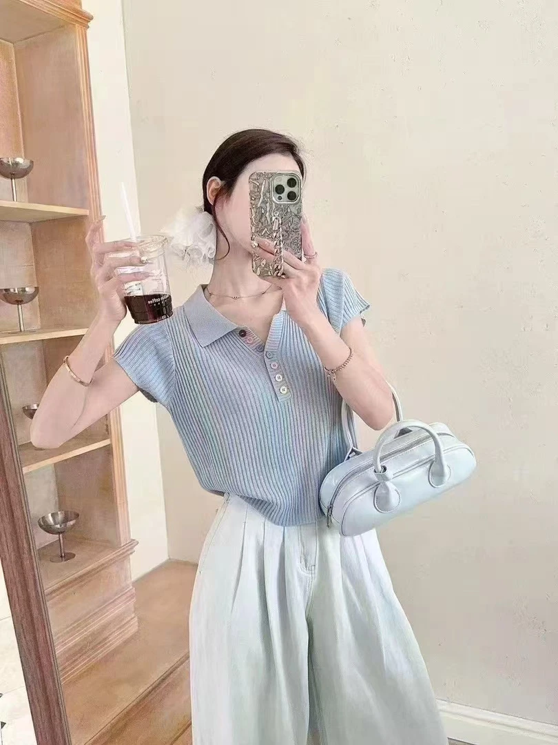 （彩色扣）洋气时尚POLO领针织衫