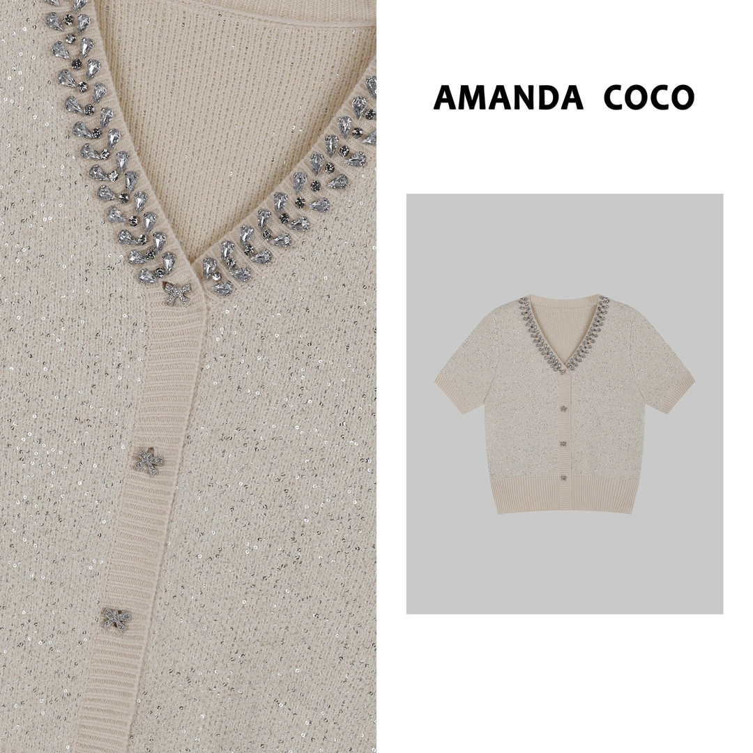 嘉嘉# 设计师款~高定重工串钻气质毛衣