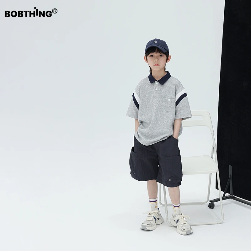 男童夏装2025新款儿童装撞色短袖polo衫中大童针织翻领棉质T恤衫