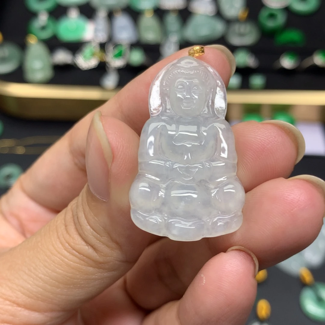 吊坠(不含链)18K金镶嵌翡翠有纹裂