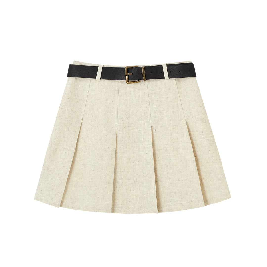 Z朗文斯汀新款法式尤莱特学院风女A字短裙减龄纯色百褶半身裙