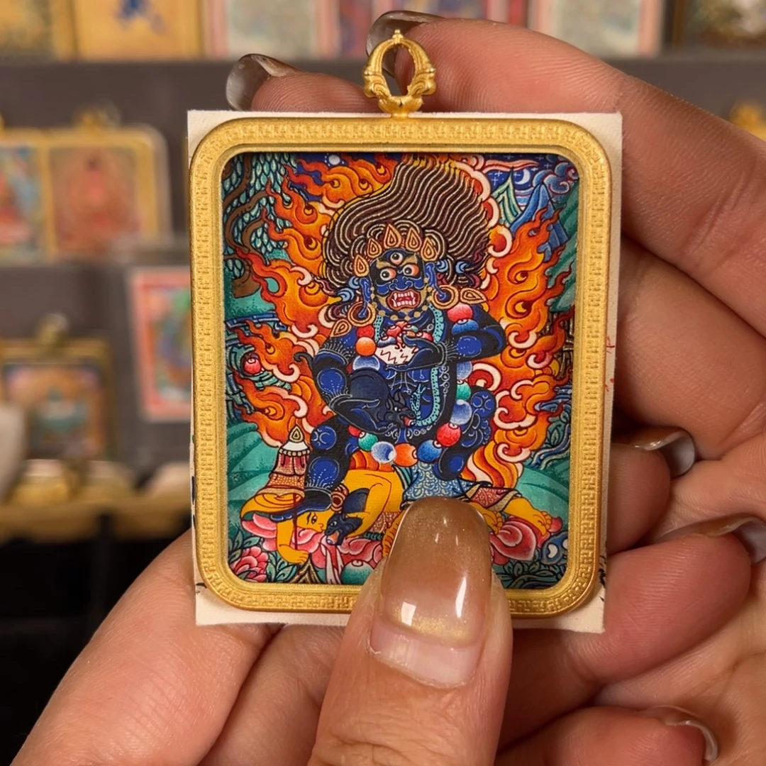 吊坠黑老爷青海热贡唐卡