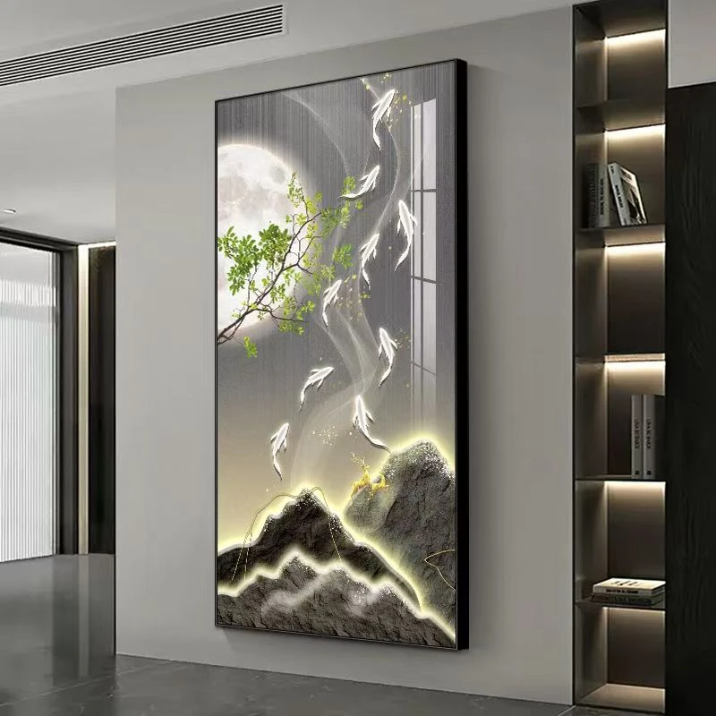 玄关画挂画正对门现代轻奢高档寓意好进门生财2025新款九鱼壁画