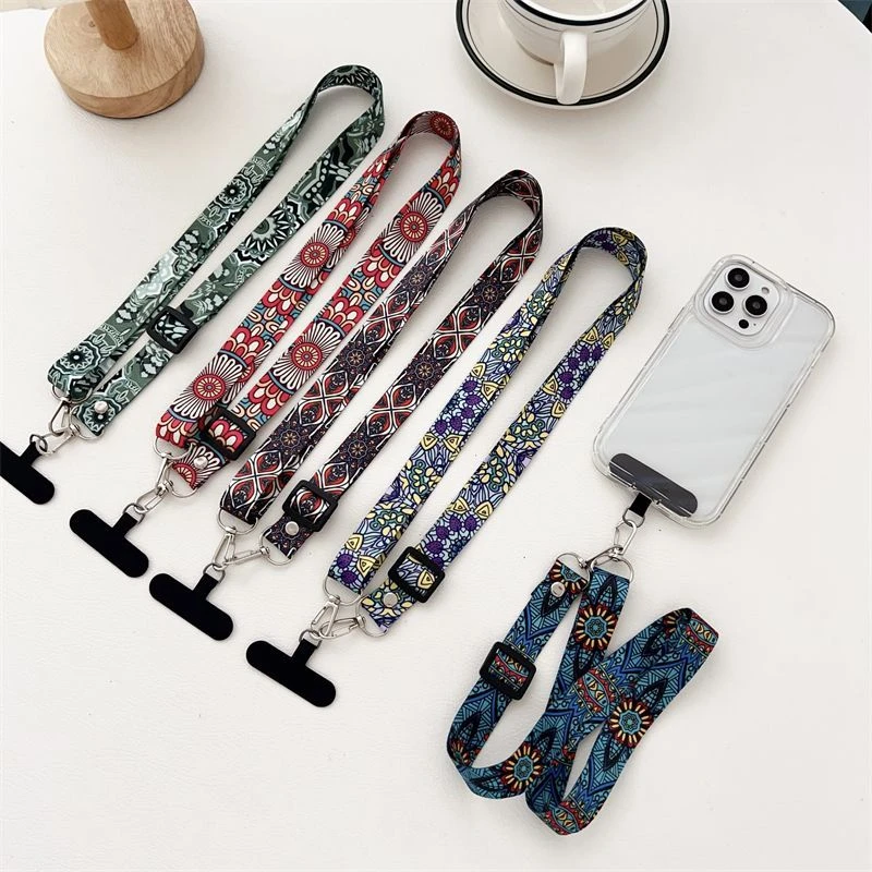民族风图腾手机挂绳斜挎背带可调节挂脖绳户外防丢手机链百搭挂绳