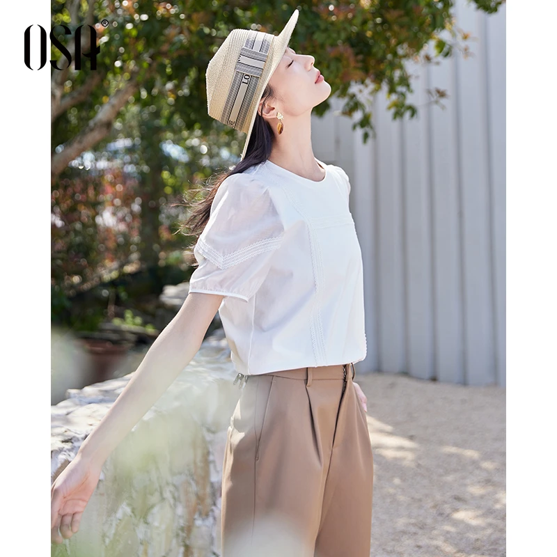 【OSA/欧莎】蕾丝T泡泡袖T恤女短袖S125B11020