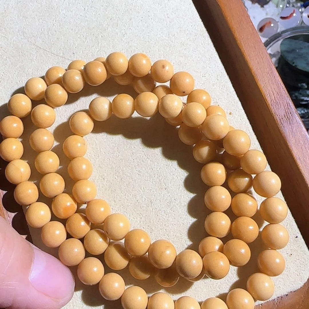 玛瑙/玉髓手串未镶嵌7.3mm缅黄三圈大漏福利