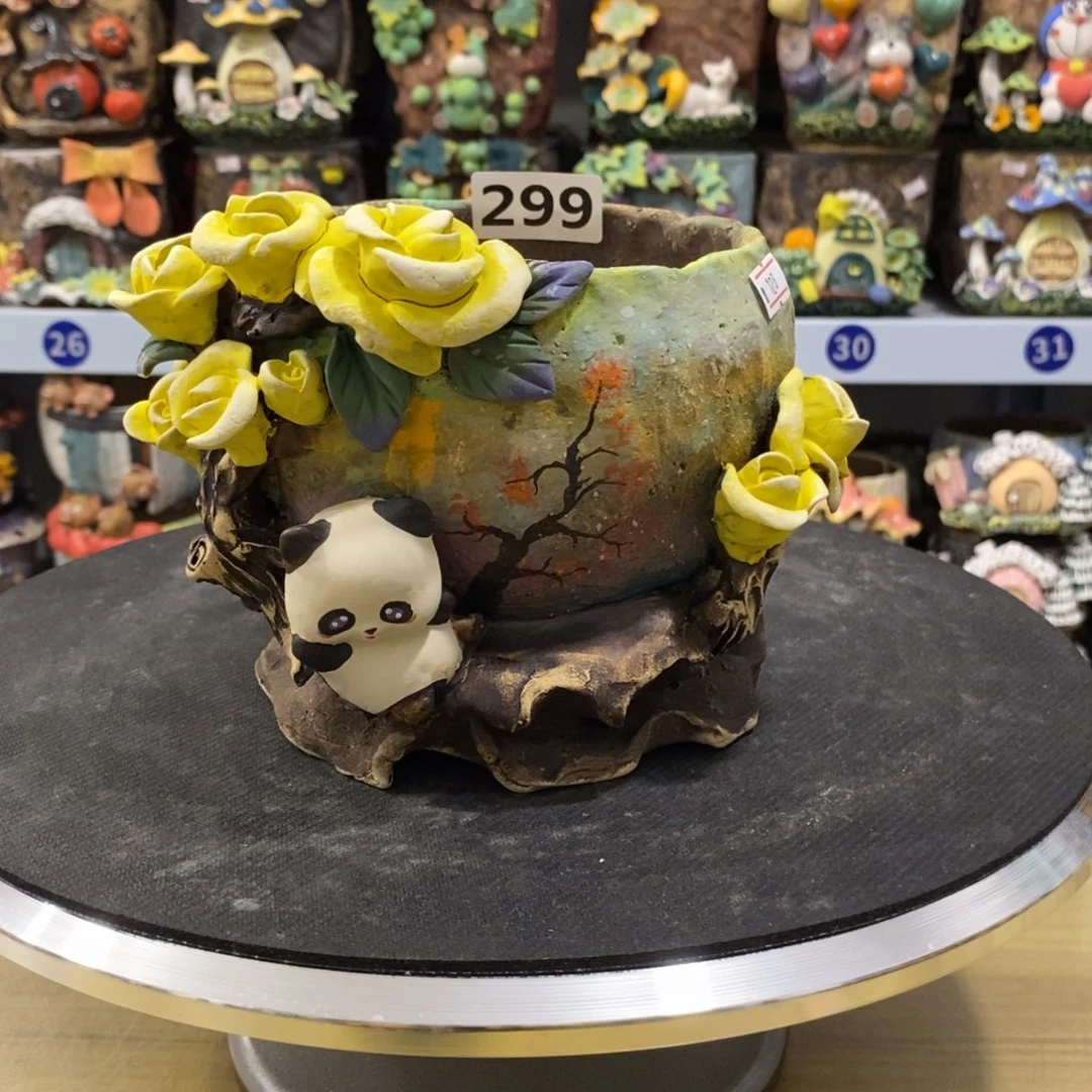 白狐粗陶手捏花盆