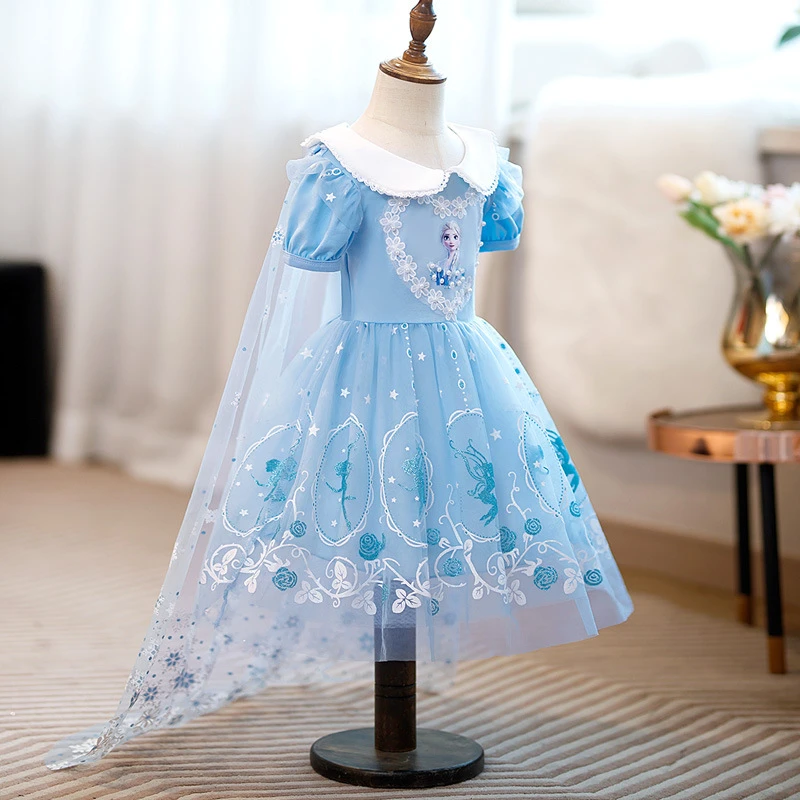 冰雪奇缘爱莎公主裙女童新款短袖裙子艾莎礼服儿童夏季宝宝连衣裙