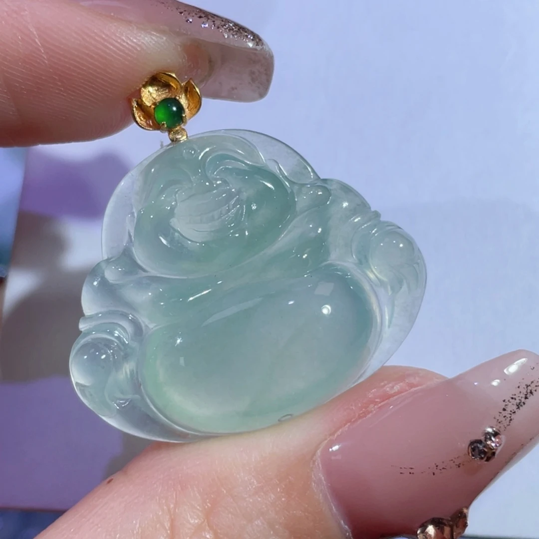 翡翠颈饰18K金镶嵌佛公