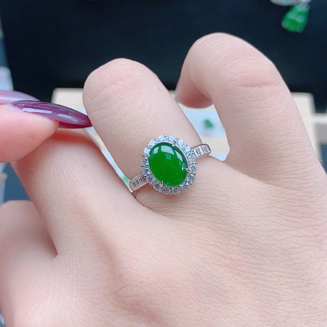 翡翠银S925镶嵌戒指翡翠翡翠