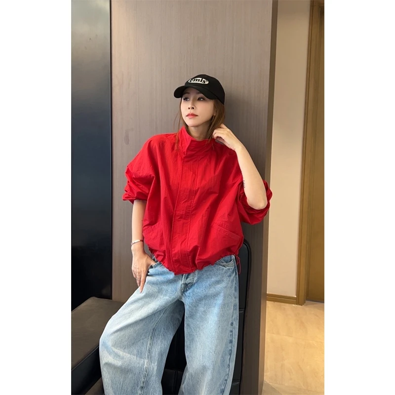 欧洲站2025早春新款时尚慵懒风高领立领休闲外套小个子潮女