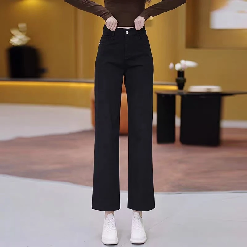 50230#弯刀阔腿裤女春秋2025新款高腰宽松垂感百搭休闲直拖地裤子