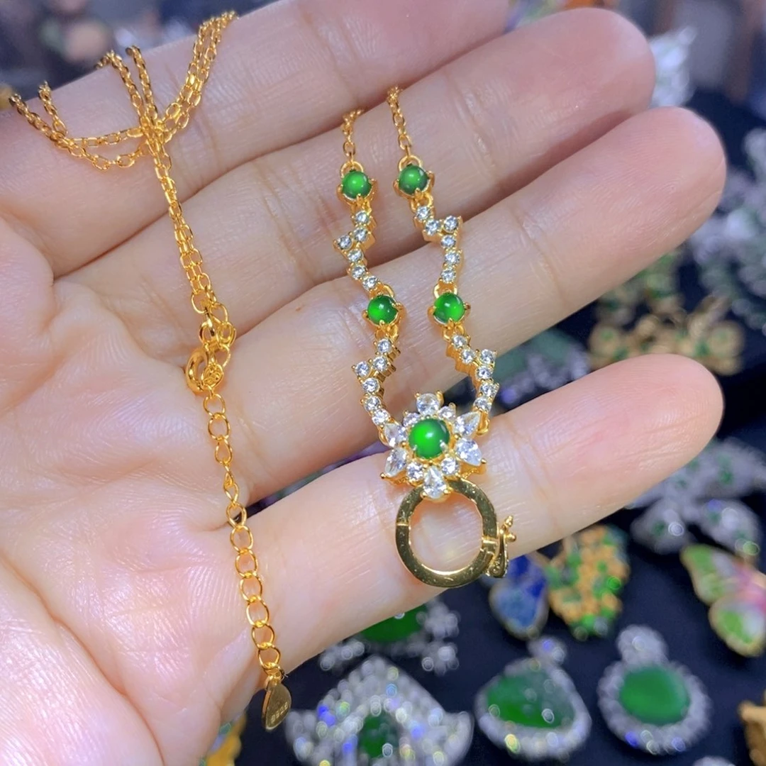 翡翠银S925镶嵌吊坠(不含链)天然翡翠