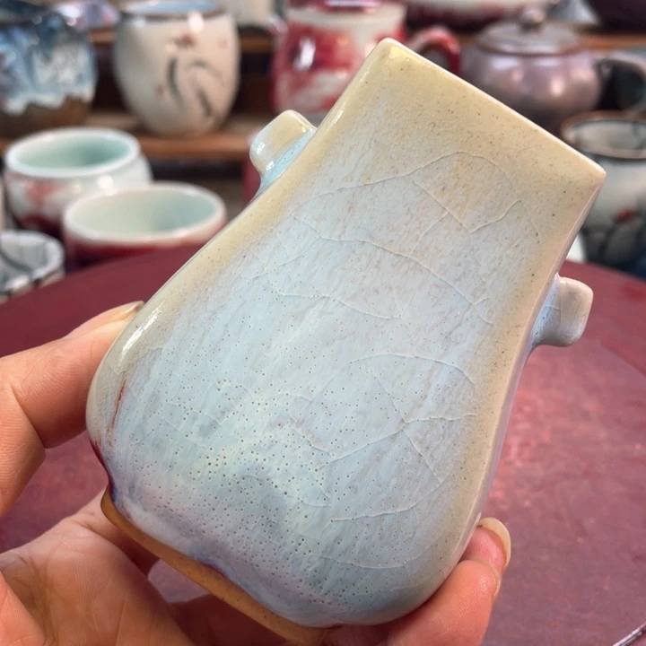 摆件柴烧小贯耳瓶